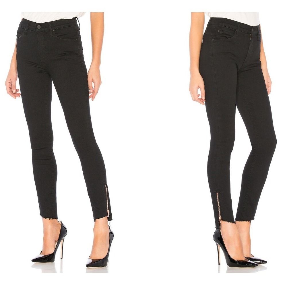 MOTHER The Stunner Double Zip Ankle Step Fray Jeans Black Not Guilty 29 Skinny